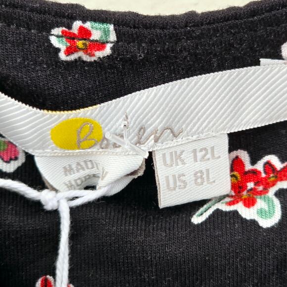 New Boden Sweetheart Midi Dress Long Sleeves Floral Black Red Women's Size 8 - Picture 10 of 12